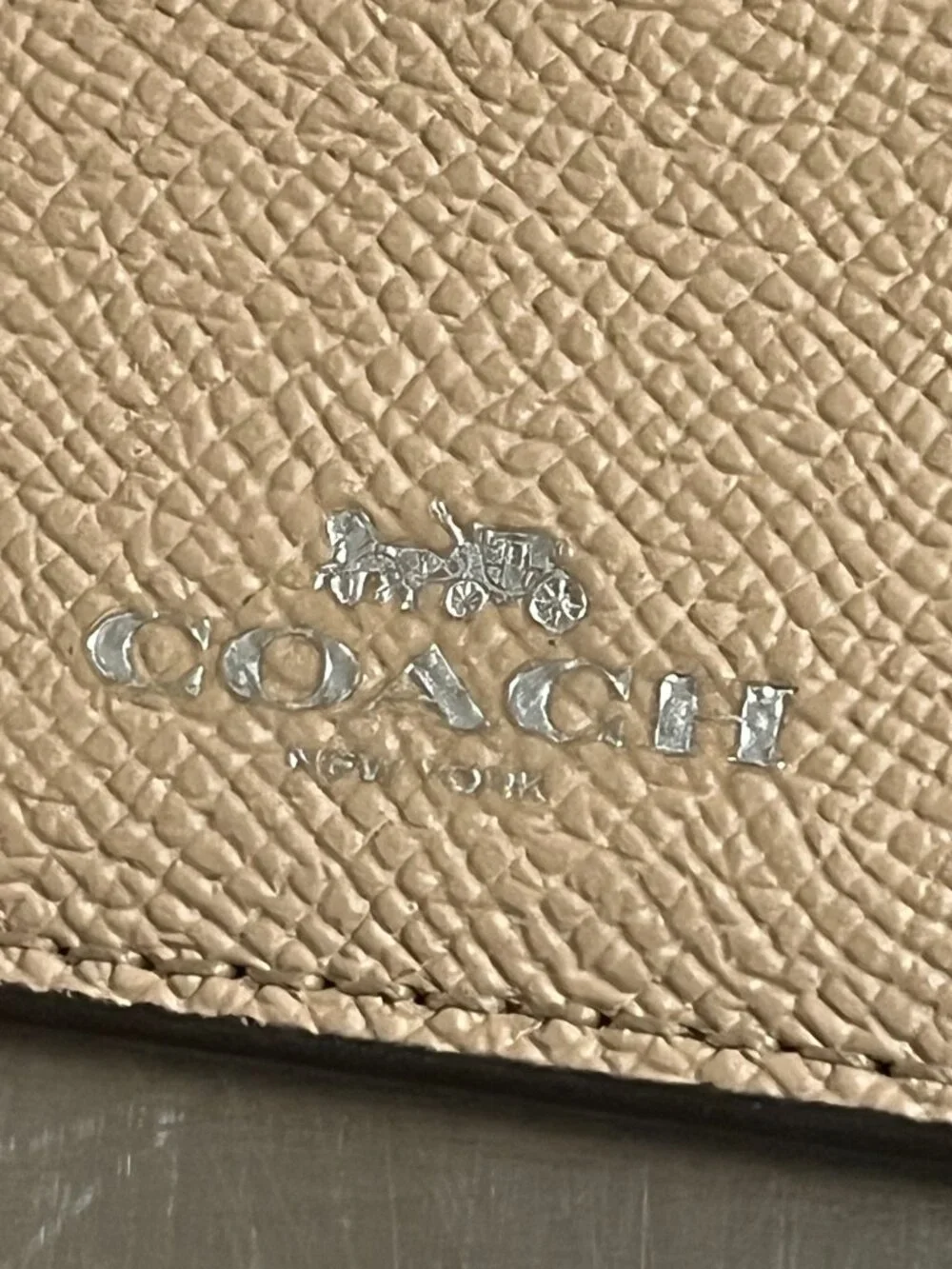 COACH Beige/Yellow Slim Crossgrain Leather Card Case Wallet